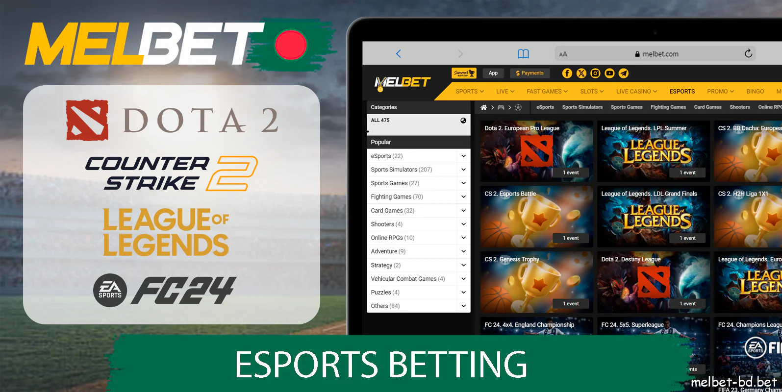 Melbet has many tournaments Esports